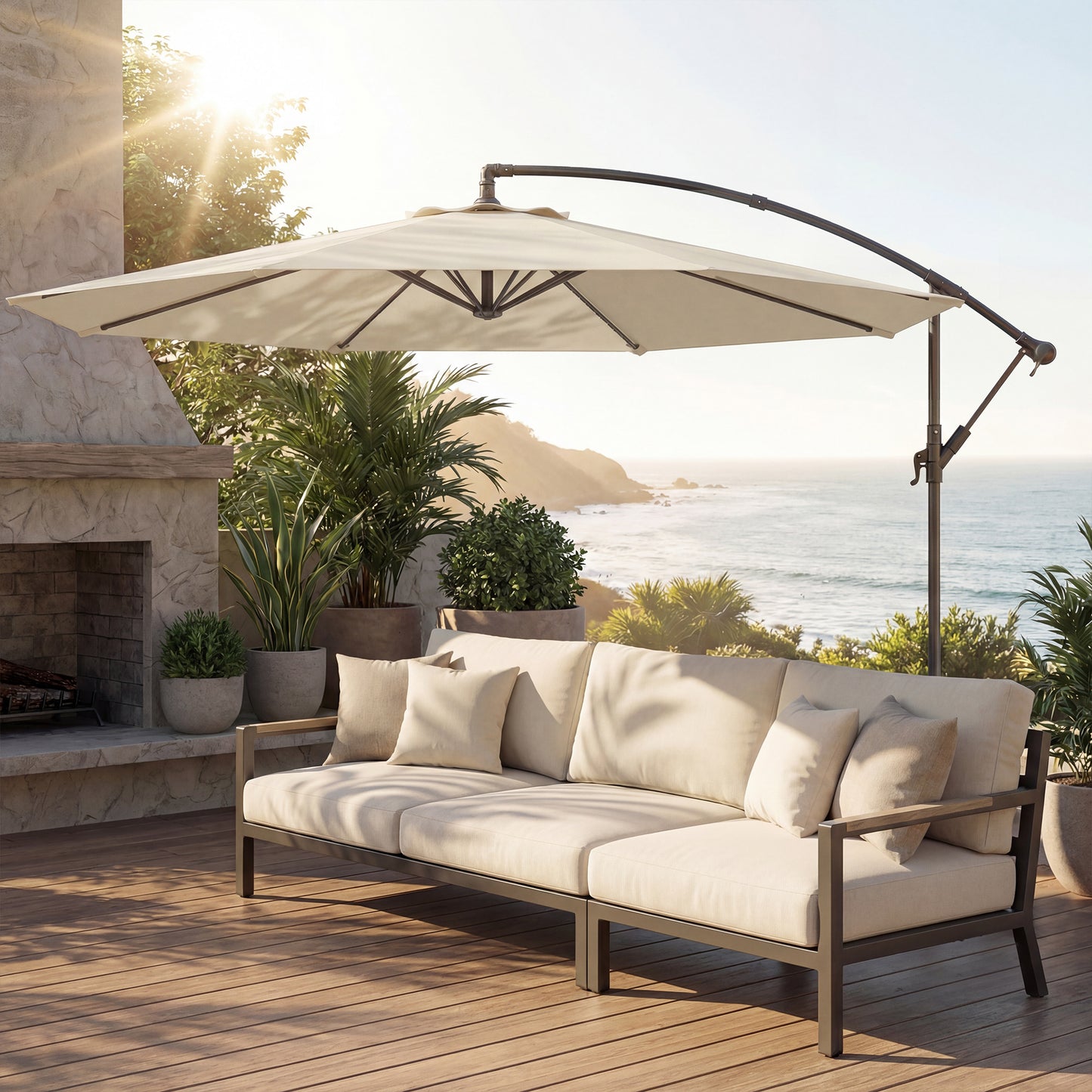 Outsunny Parasol Excéntrico Ø300 Cm Con Base Cruzada Toldo Ajustable Y Manivela_3