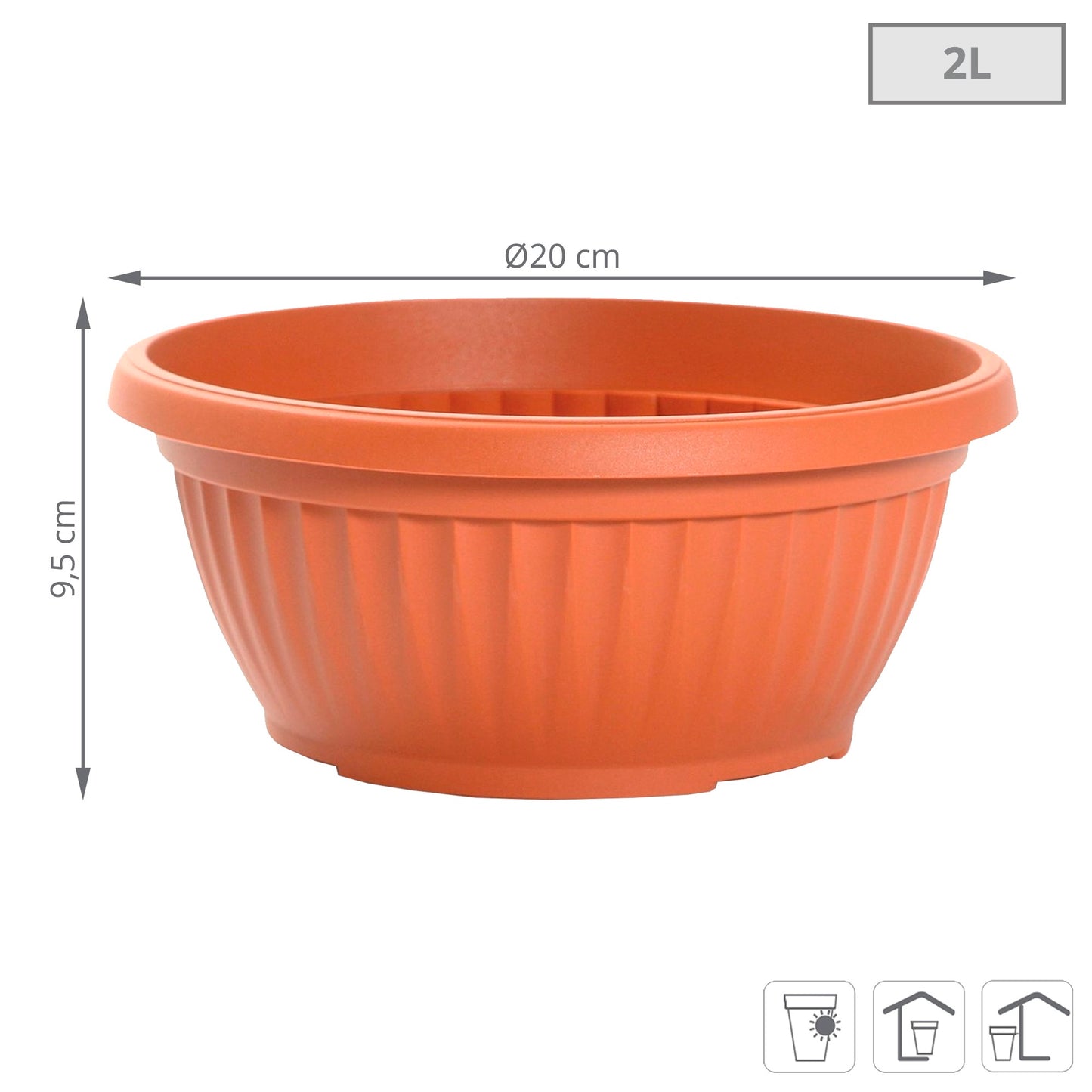 Maceta Terra 2l., Dimensiones (mm) 200x200x95, Color Terracota_2