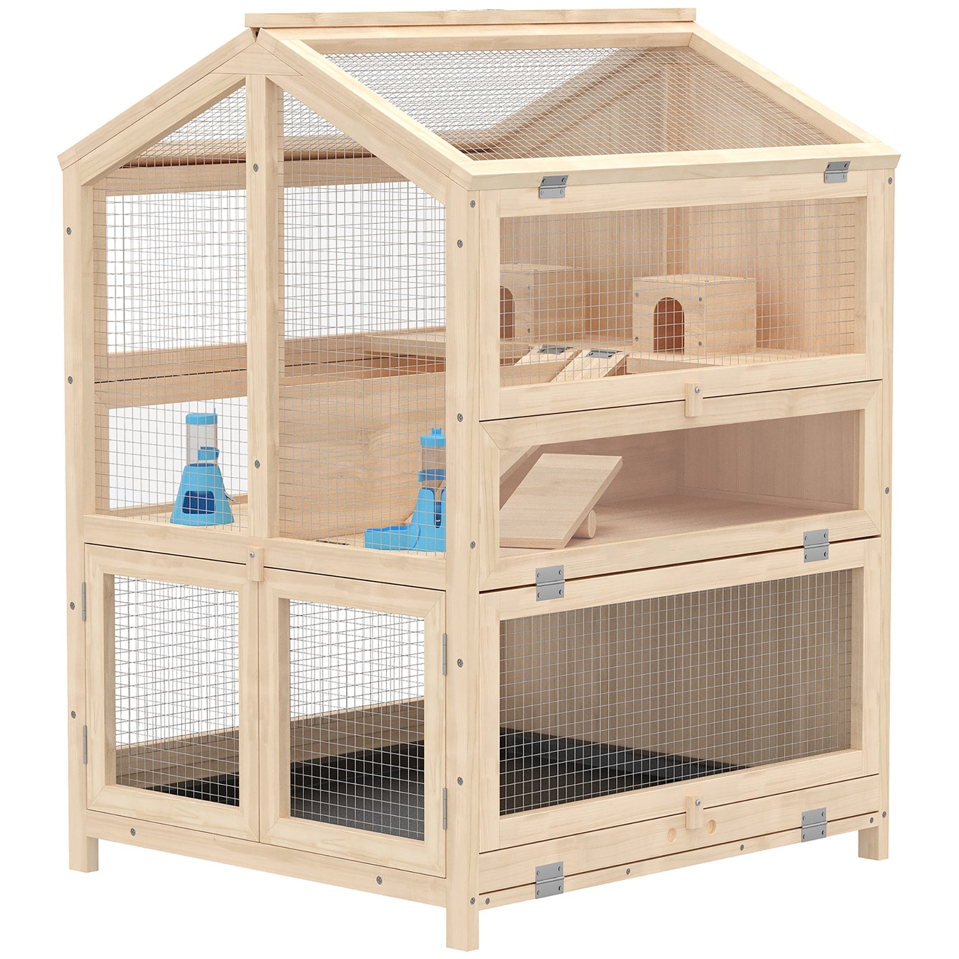 Pawhut Jaula Para Hámster De Madera De 3 Niveles Bandeja Extraíble Natural_4