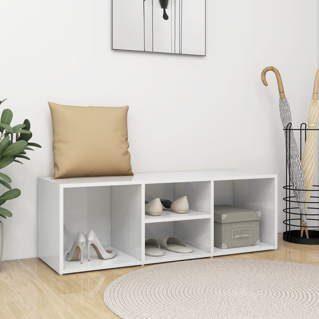 Vidaxl Banco Zapatero Madera Contrachapada Blanco Brillo 105x35x35 Cm_1