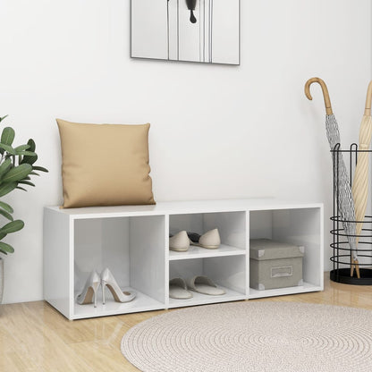 Vidaxl Banco Zapatero Madera Contrachapada Blanco Brillo 105x35x35 Cm_1