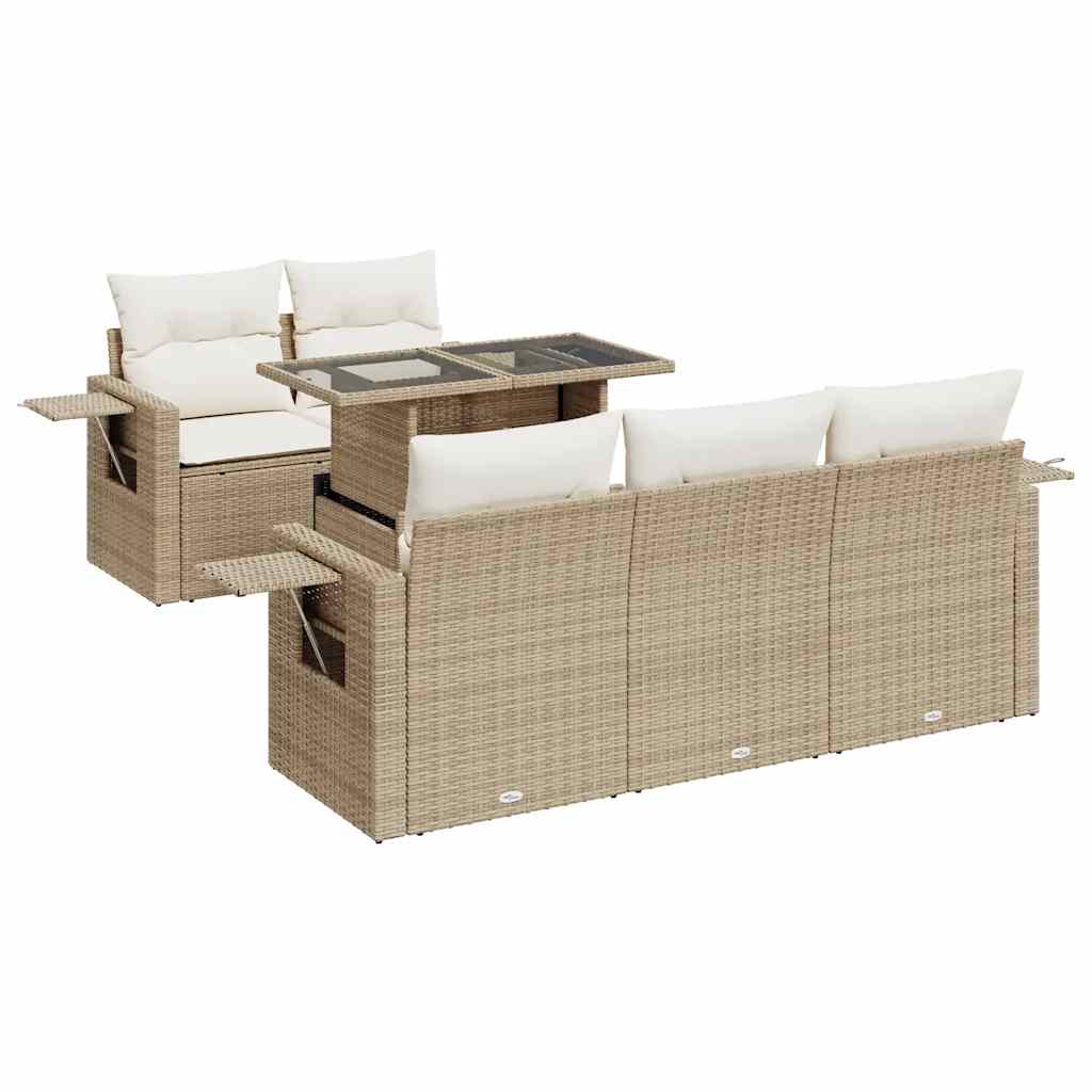 Juego De Sofás Jardín Con Cojines 6 Pzas Ratán Sintético Beige / Vetonek_3