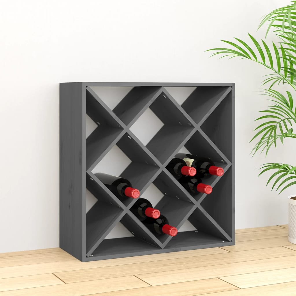 Botellero De Madera Maciza De Pino Gris 62x25x62 Cm_0
