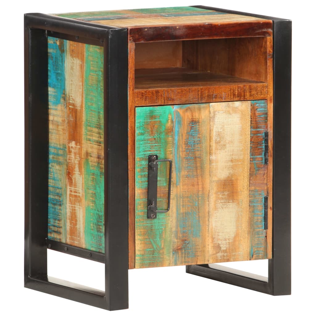 Mesita De Noche De Madera Maciza Reciclada 40x35x55 Cm_4