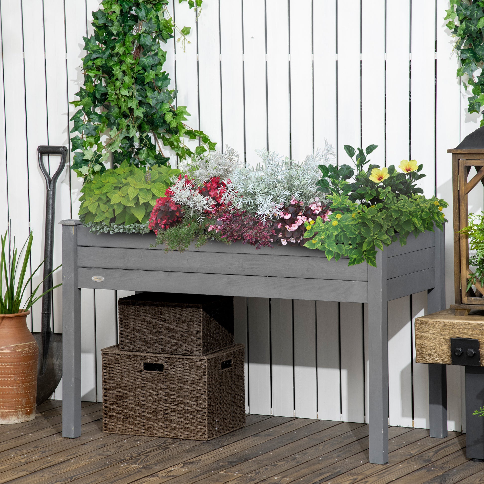 Outsunny Huerto Urbano Elevado De Madera 122,5x56,5x76 Cm Para Cultivos Gris_1