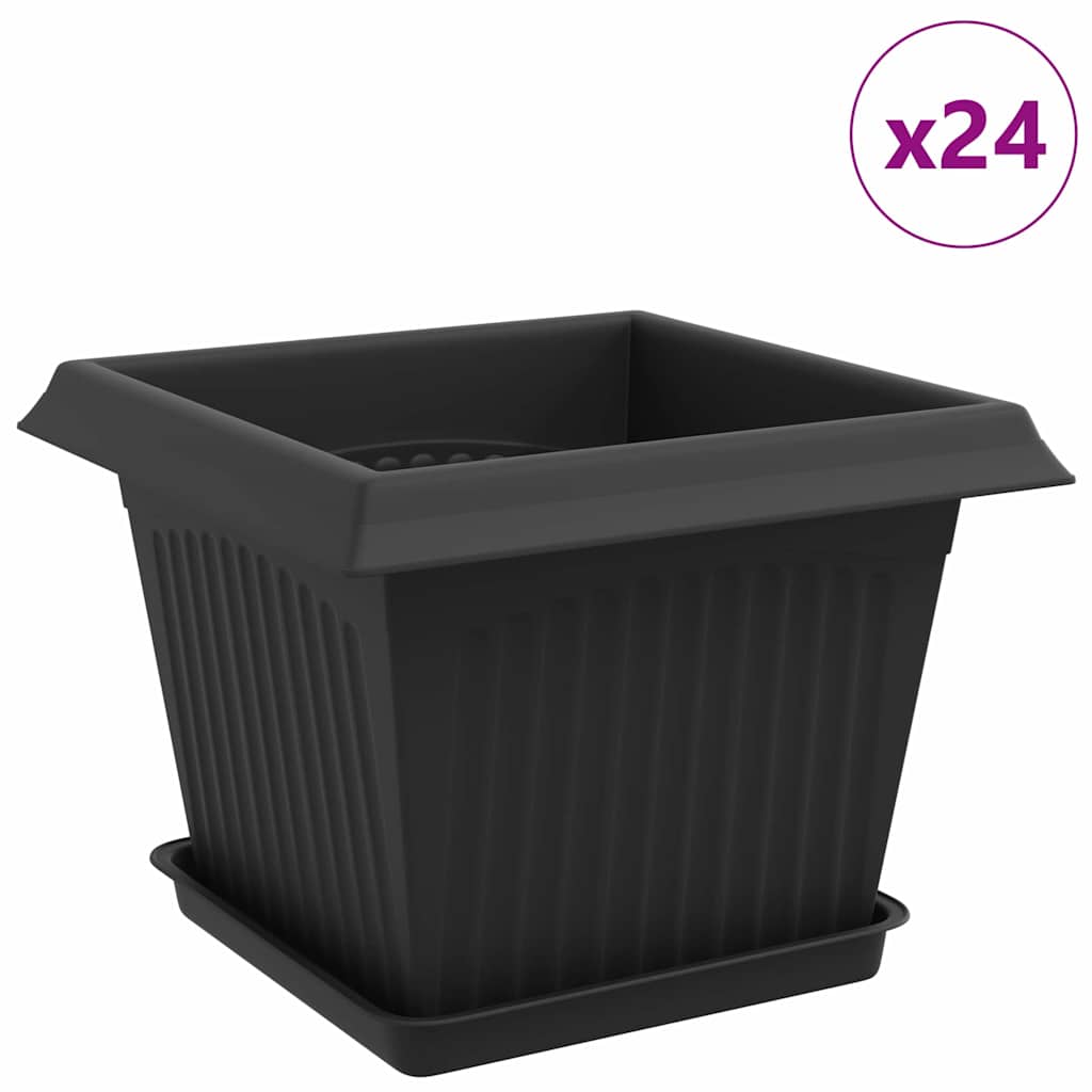 Macetas 24 Pcs Negro 23 X 23 X 17,5 Cm Plástico_0