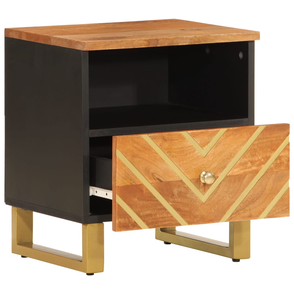 Mesitas De Noche 2 Uds Madera Maciza De Mango Marrón Y Negro_1