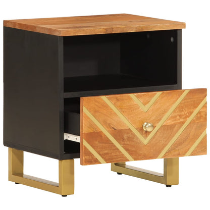 Mesitas De Noche 2 Uds Madera Maciza De Mango Marrón Y Negro_1