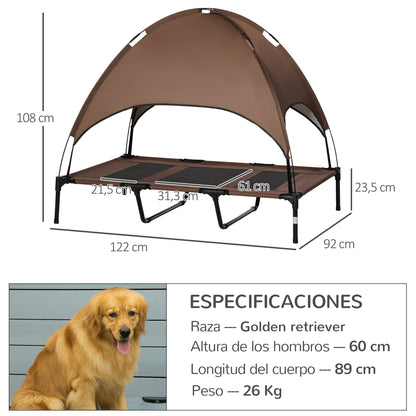 Pawhut Cama Elevada Para Mascotas Portátil Con Toldo Extraíble Exterior_2