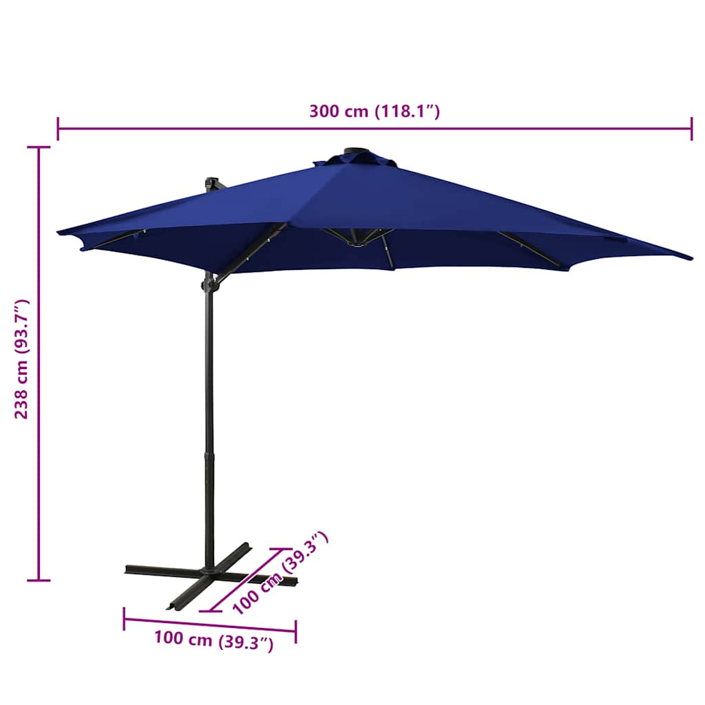 Vidaxl Sombrilla Jardín Voladiza Palo Y Luces Led Azul Celeste 300 Cm_2