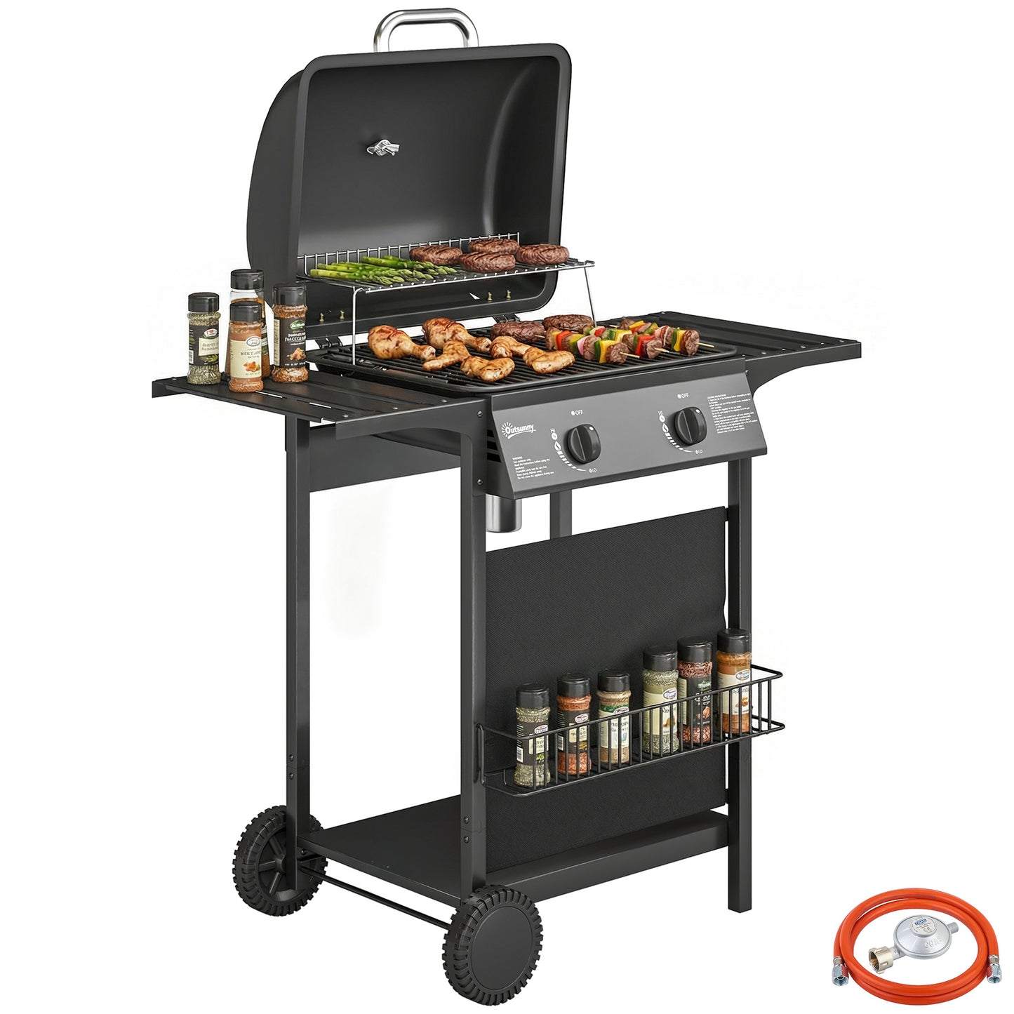 Outsunny Barbacoa De Gas Bbq Gas Con 2 Quemadores 5 Kw_0