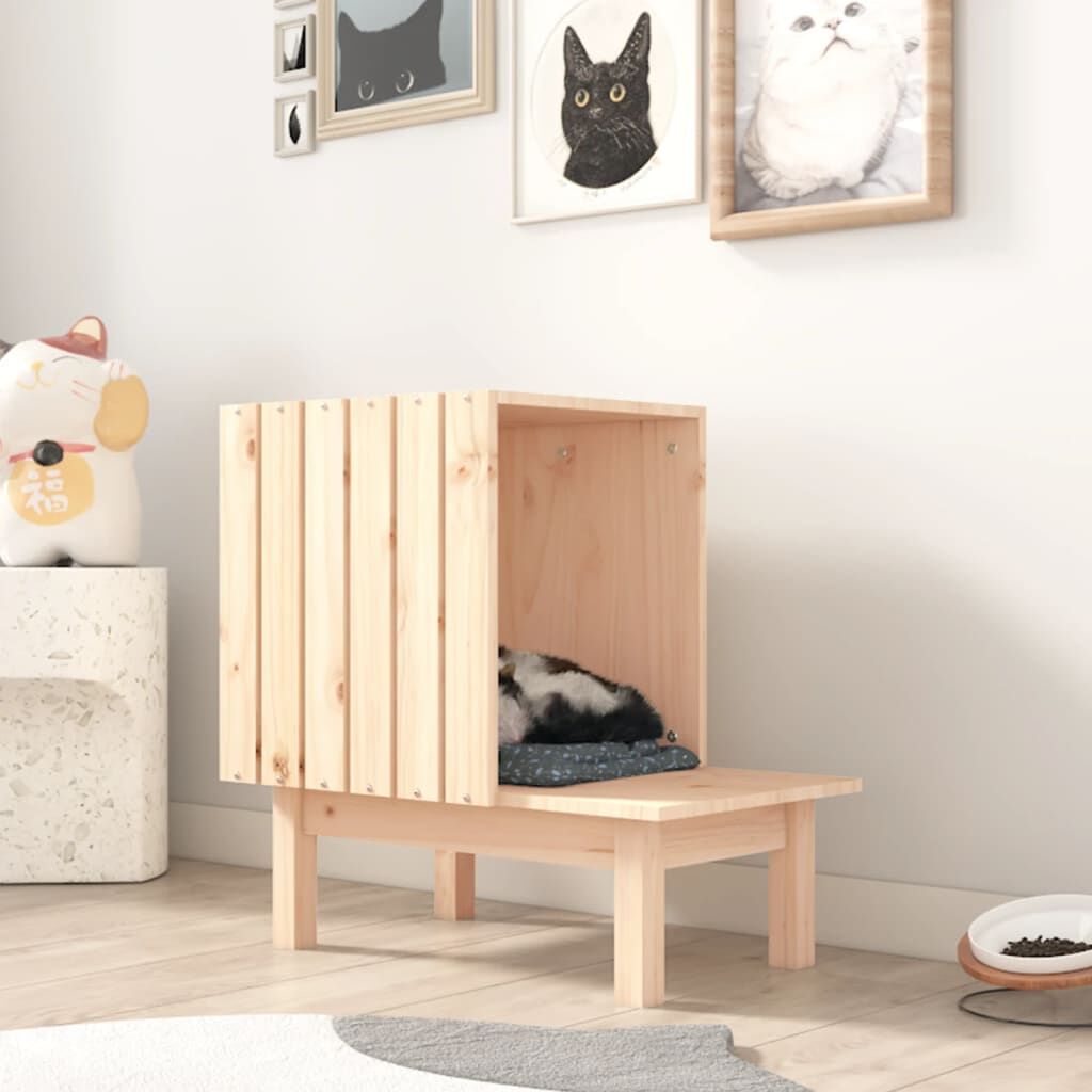 Vidaxl Casa Para Gatos De Madera Maciza De Pino 60x36x60 Cm_1