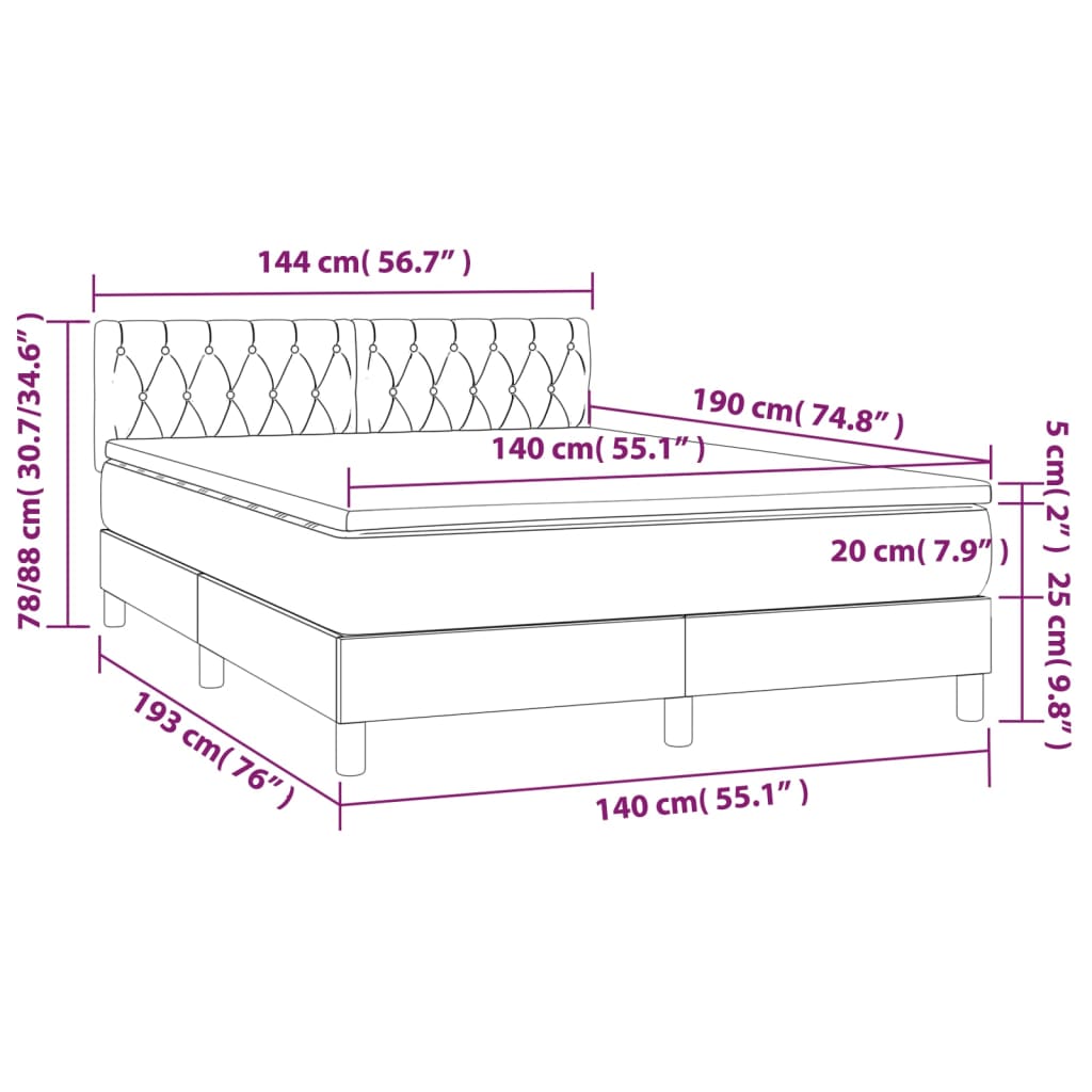 Cama Box Spring Colchón Y Luces Led Tela Gris Oscuro 140x190 Cm / Vetonek_5