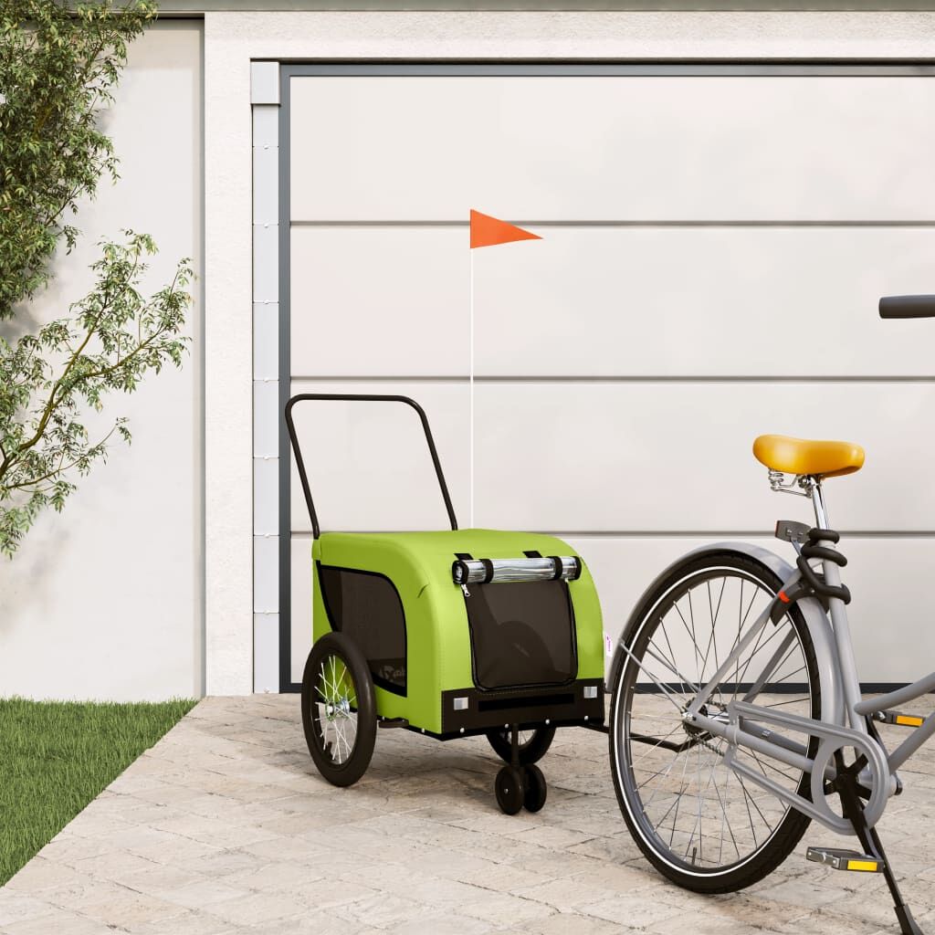 Vidaxl Remolque De Bicicleta Mascotas Hierro Tela Oxford Verde Negro_1