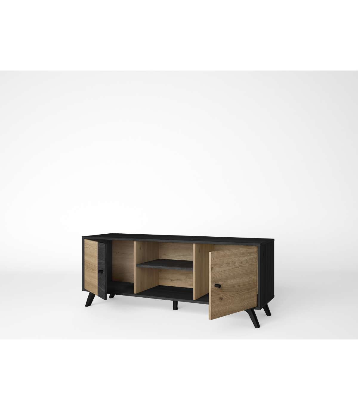 Mueble Para Televisión Modelo Berta 2 Puertas 2 Huecos Acabado Natural/bocamina, 136.3cm(_4