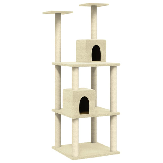 Rascador Para Gatos Con Postes De Sisal Color Crema 141 Cm_0