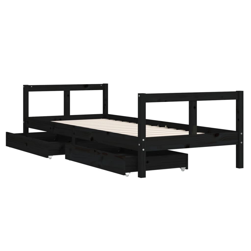 Vidaxl Estructura De Cama Niños Con Cajones Madera Pino Negro 80x200cm_3