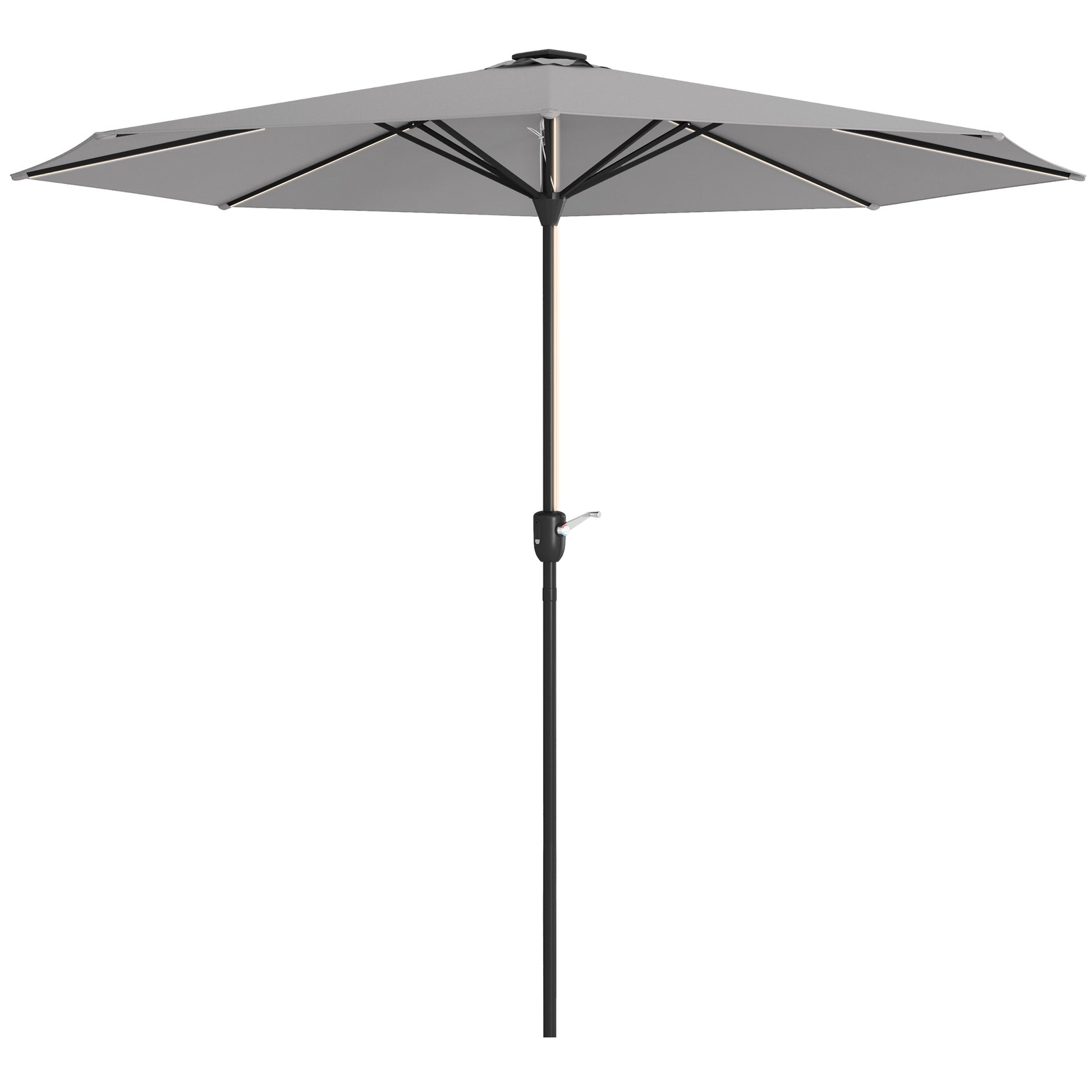 Outsunny Sombrilla De Jardín Ø265x240 Cm Con Luces Led Solares Gris Claro_0