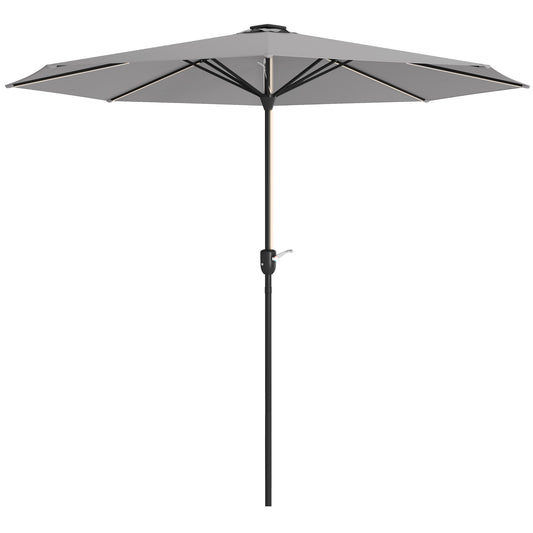 Outsunny Sombrilla De Jardín Ø265x240 Cm Con Luces Led Solares Gris Claro_0