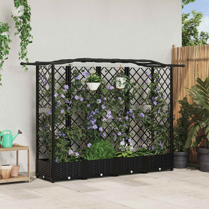 Cama Elevada Con Trellis Y Techo Negro 203,5 X 40 X 123 Cm Pp_1