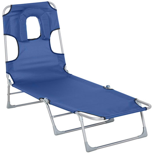 Outsunny Tumbona Reclinable Y Plegable De Jardín Con Respaldo Ajustable Azul_0