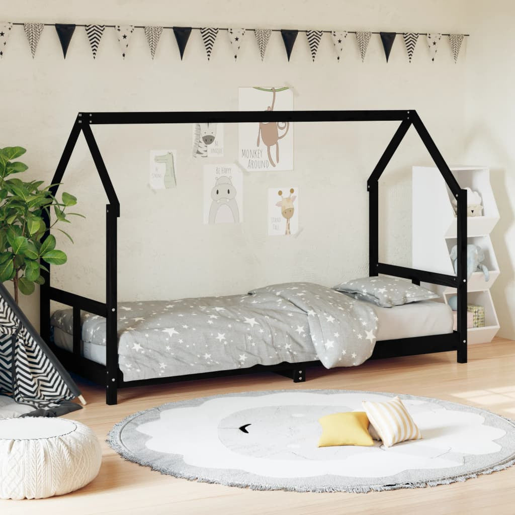 Vidaxl Estructura De Cama Para Niños Madera De Pino Negro 80x200 Cm_1