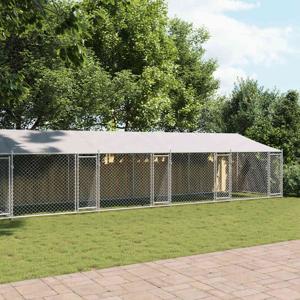 Jaula De Perros Techo Y Puertas Acero Galvanizado Gris 10x2x2 M_2