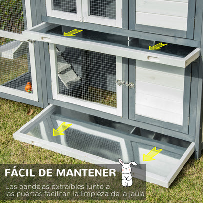Pawhut Conejera De Madera Exterior De 2 Niveles Con Techo Asfáltico 145x48x108cm_5