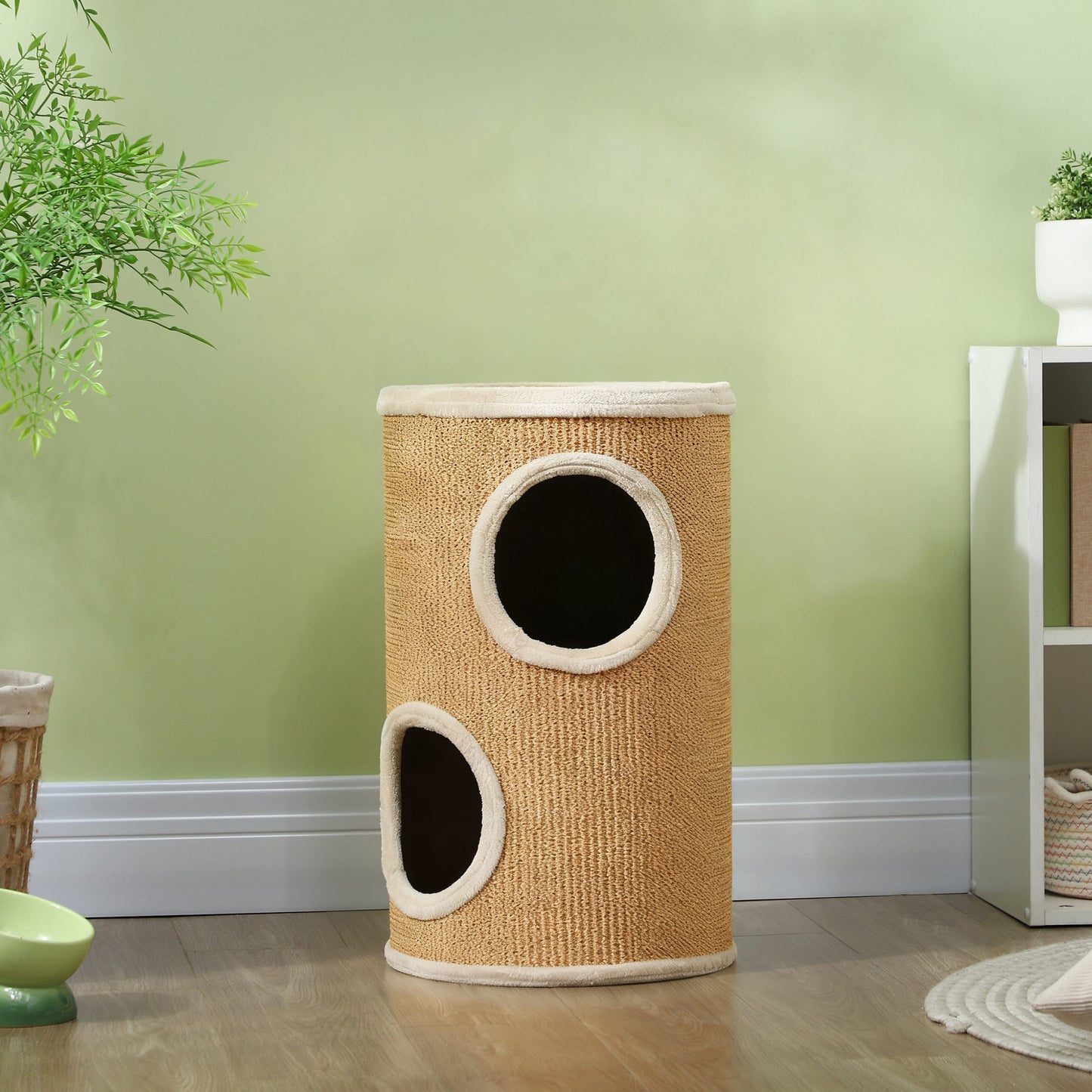 Pawhut Barril Rascador Para Gatos Con 2 Cuevas Y Cubierta De Sisal Ø35x60 Cm_1