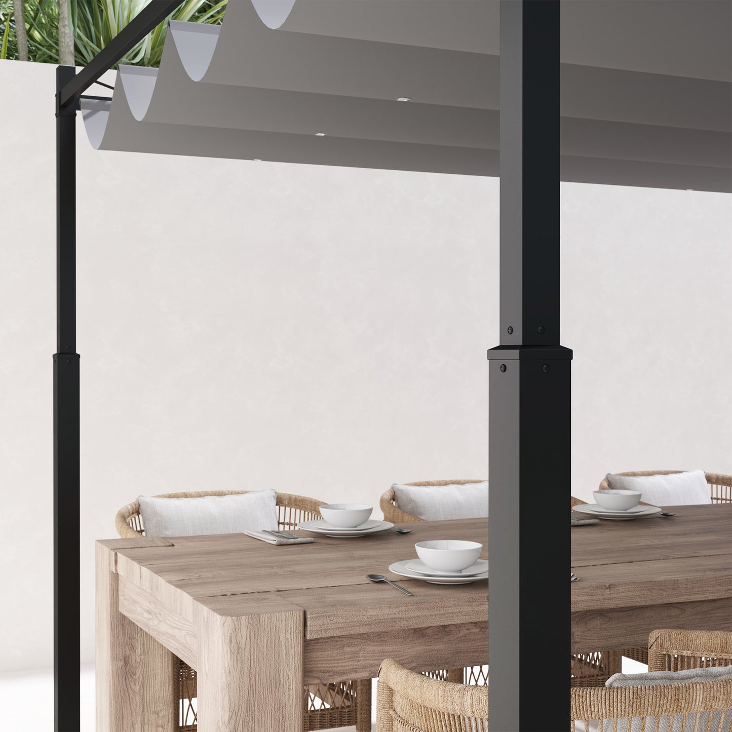Outsunny Pérgola De Jardín 3x3 M Con Techo Retráctil Y Accesorio Magnético Gris_3