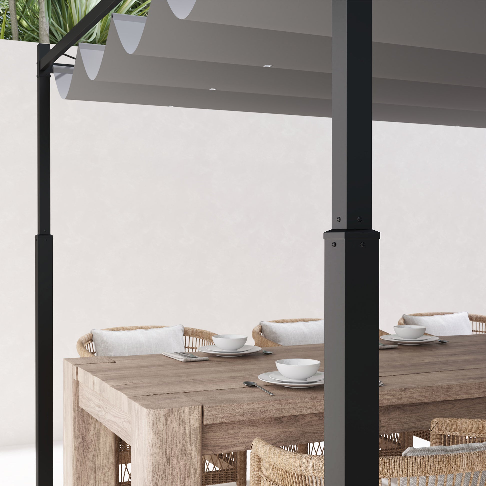 Outsunny Pérgola De Jardín 3x3 M Con Techo Retráctil Y Accesorio Magnético Gris_3