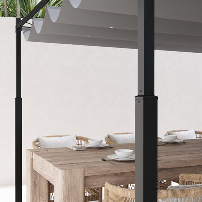 Outsunny Pérgola De Jardín 3x3 M Con Techo Retráctil Y Accesorio Magnético Gris_3