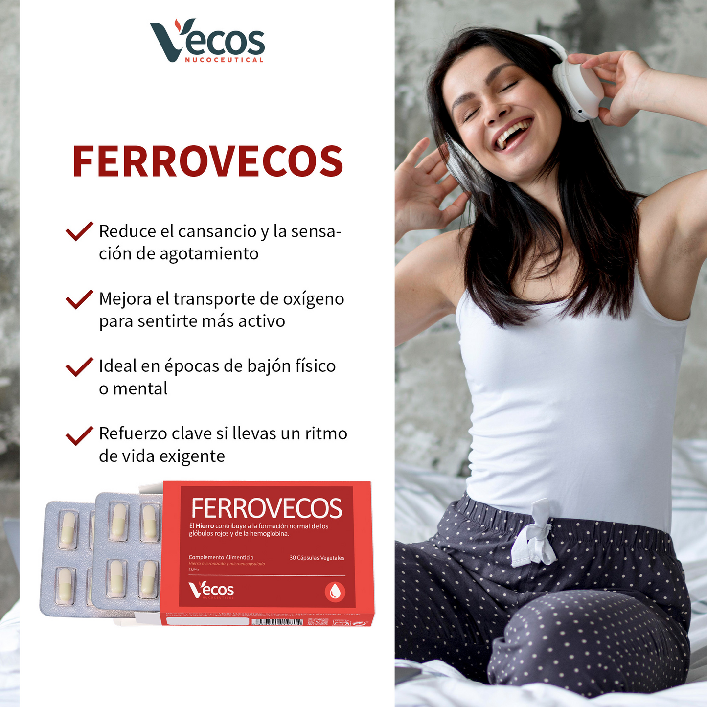 Ferrovecos 40 Mg Hierro Liposomado Vecos 30 Cápsulas | Para Cansancio Y La Fatiga | Con B6, B12 Y Ácido Fólico_3