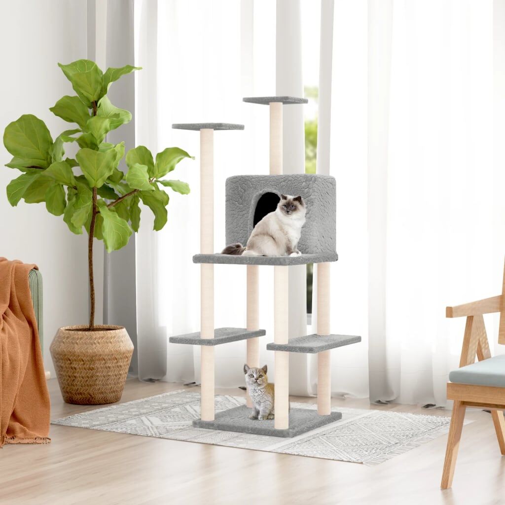 Vidaxl Rascador Para Gatos Con Postes De Sisal Gris Claro 144,5 Cm_1