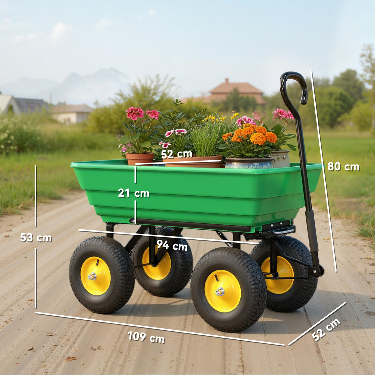 Outsunny Carro De Jardín Con Carrocería Inclinable 109x52x94 Cm Verde Oscuro_2