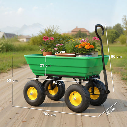 Outsunny Carro De Jardín Con Carrocería Inclinable 109x52x94 Cm Verde Oscuro_2
