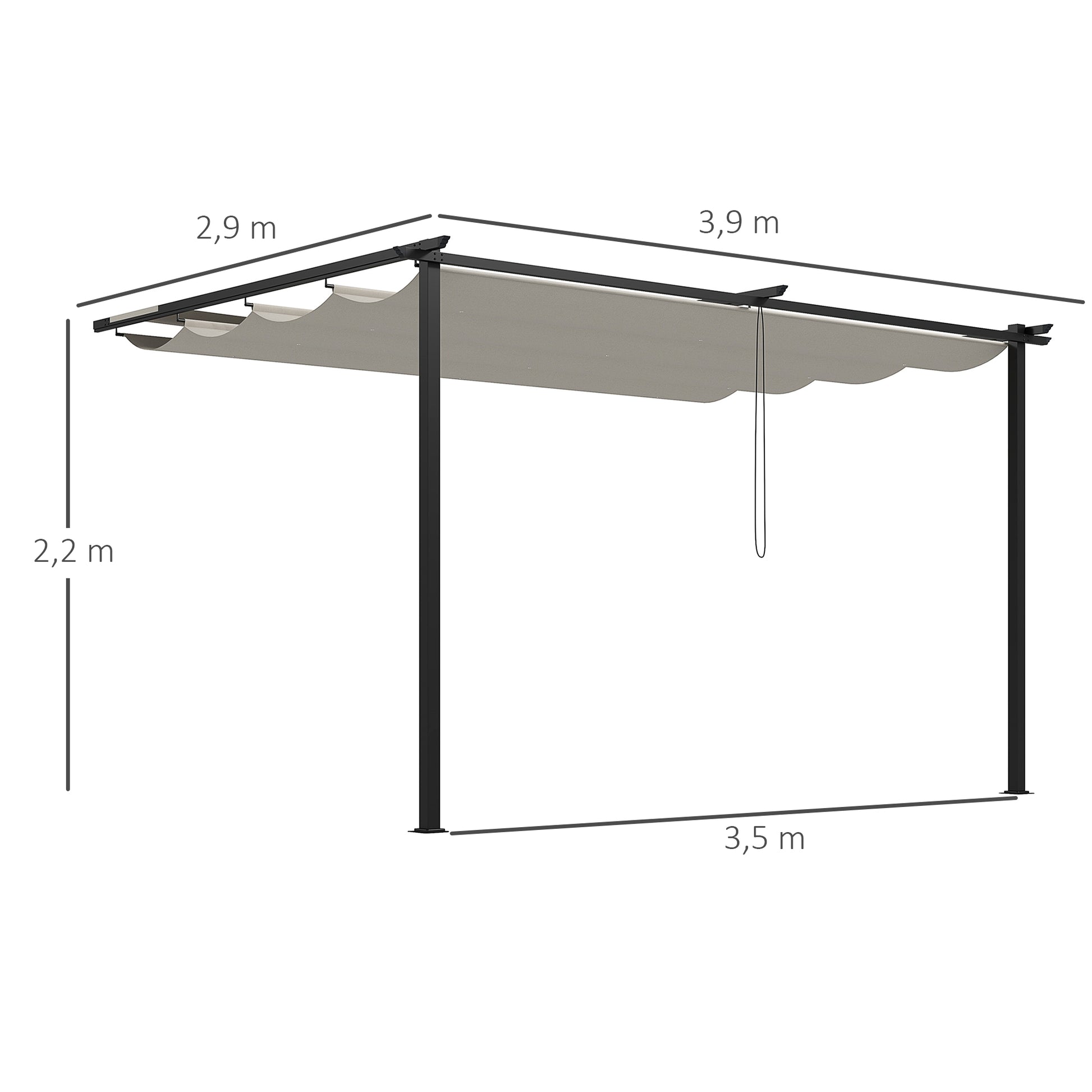Outsunny Pérgola De Pared De Jardín 4x3 M Con Techo Retráctil Tela Poliéster_2