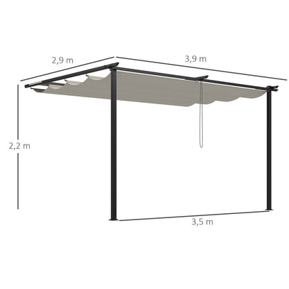 Outsunny Pérgola De Pared De Jardín 4x3 M Con Techo Retráctil Tela Poliéster_2