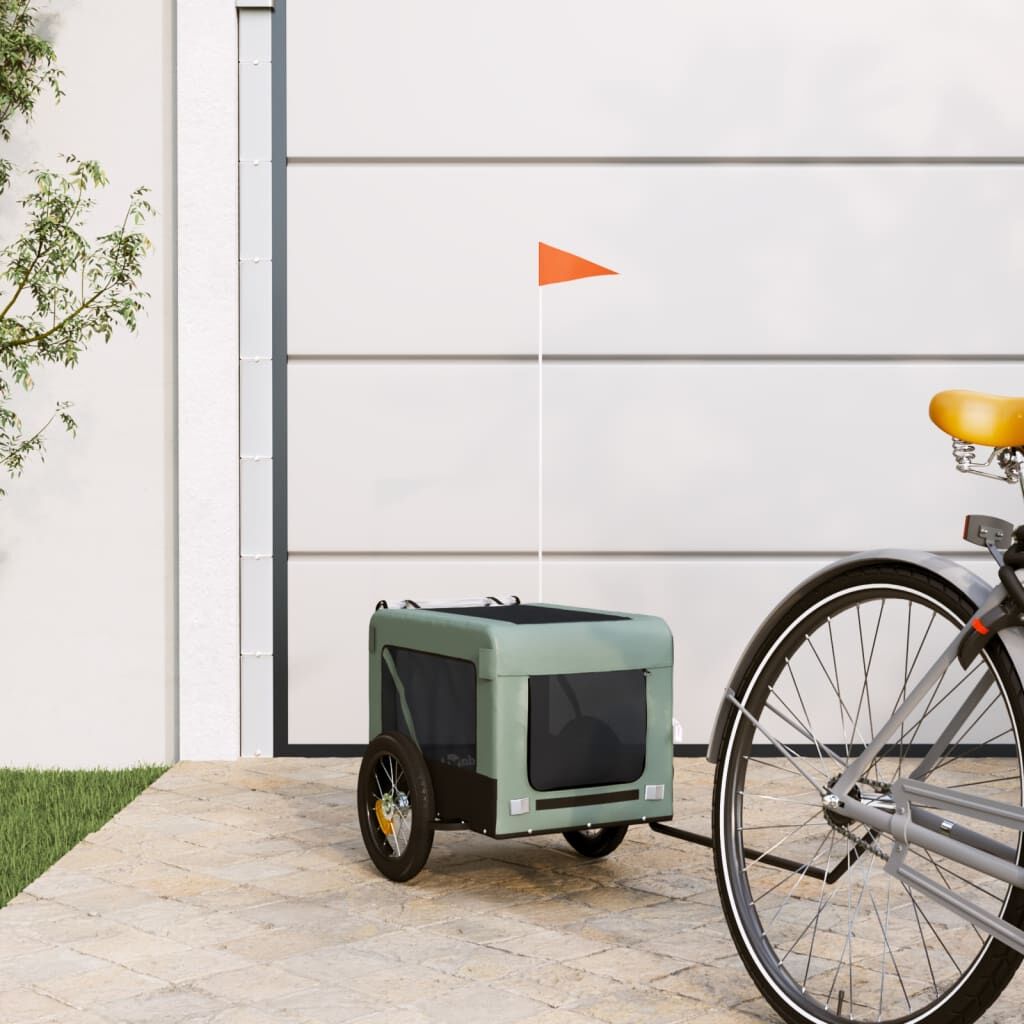 Vidaxl Remolque De Bicicleta Mascotas Hierro Tela Oxford Gris Negro_1