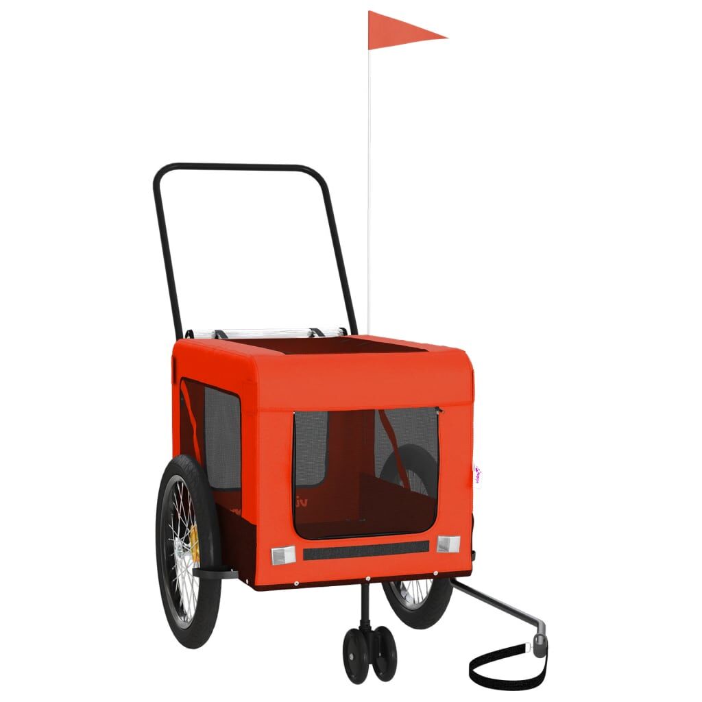 Vidaxl Remolque De Bicicleta Mascotas Hierro Tela Oxford Naranja Negro_3