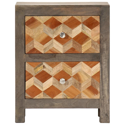 Mesita De Noche Madera Maciza De Mango Gris 40x30x50 Cm_0