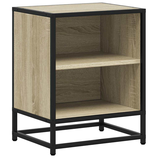 Mesita De Noche Madera Ingeniería Roble Sonoma 40x31x50cm Metal_0