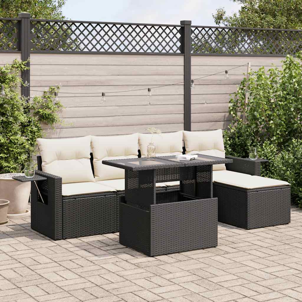 Set De Sofás De Jardín 6 Piezas Y Cojines Ratán Sintético Negro / Vetonek_3