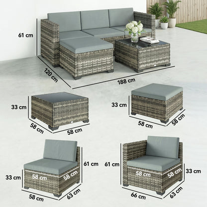Outsunny Conjunto Muebles Jardín Exterior De Ratán 5 Piezas Cojines Gris Claro_2