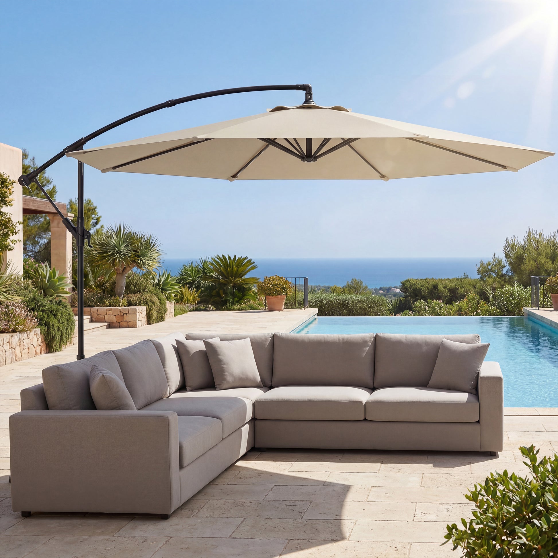 Outsunny Parasol Excéntrico Ø300 Cm Con Base Cruzada Toldo Ajustable Y Manivela_4