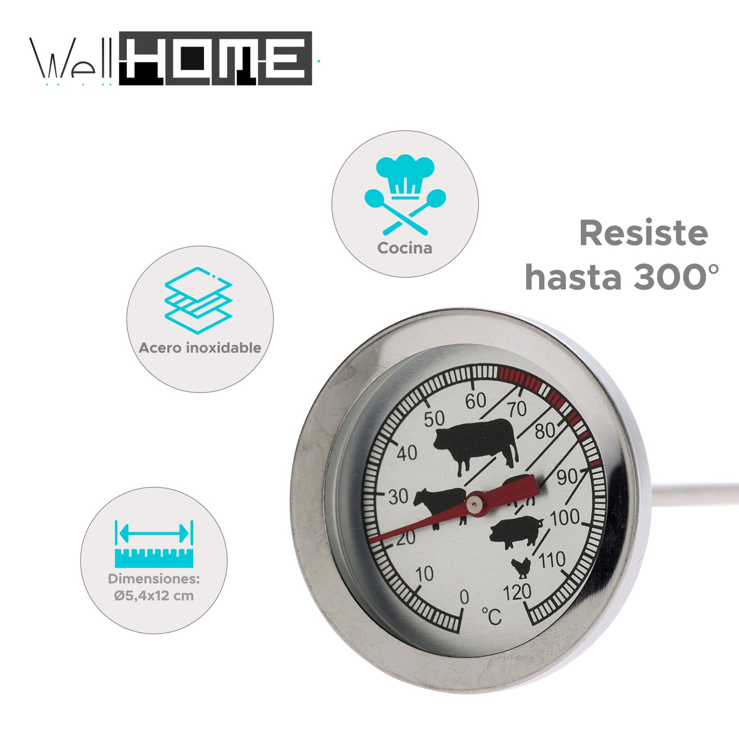 Termómetro Para Carne De Acero Inoxidable - Resistente Hasta 300 Grados_1