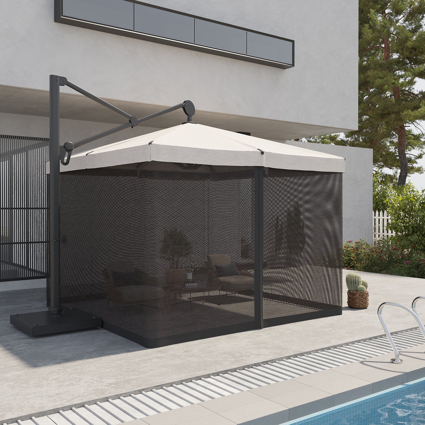 Outsunny Mosquitera Para Sombrilla 300x300x240 Cm Red Para Sombrilla De Malla_1