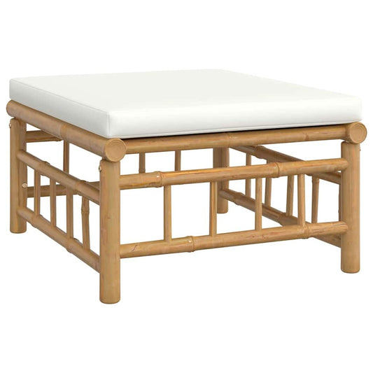 Vidaxl Reposapiés De Jardín Bambú Con Cojín Blanco Crema_0