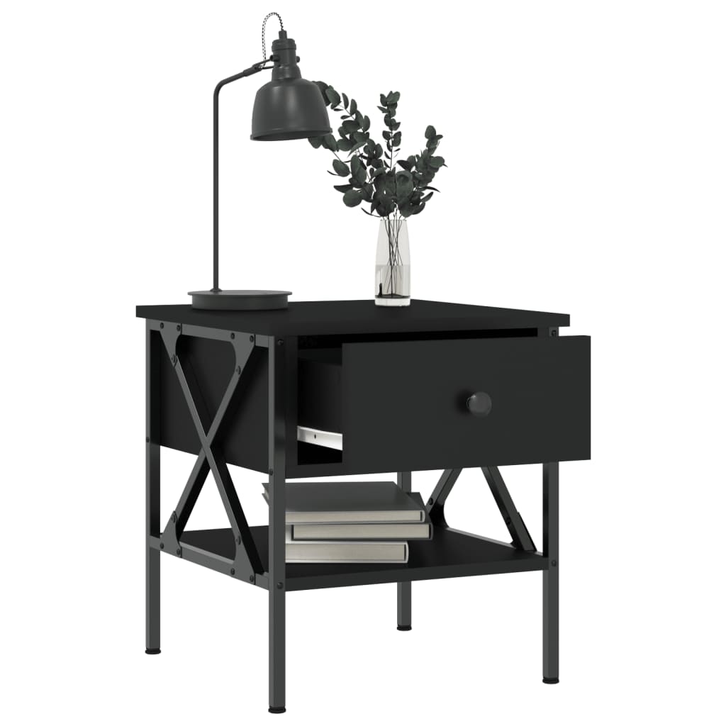 Mesita De Noche Madera De Ingeniería Negro 40x42x45 Cm_2