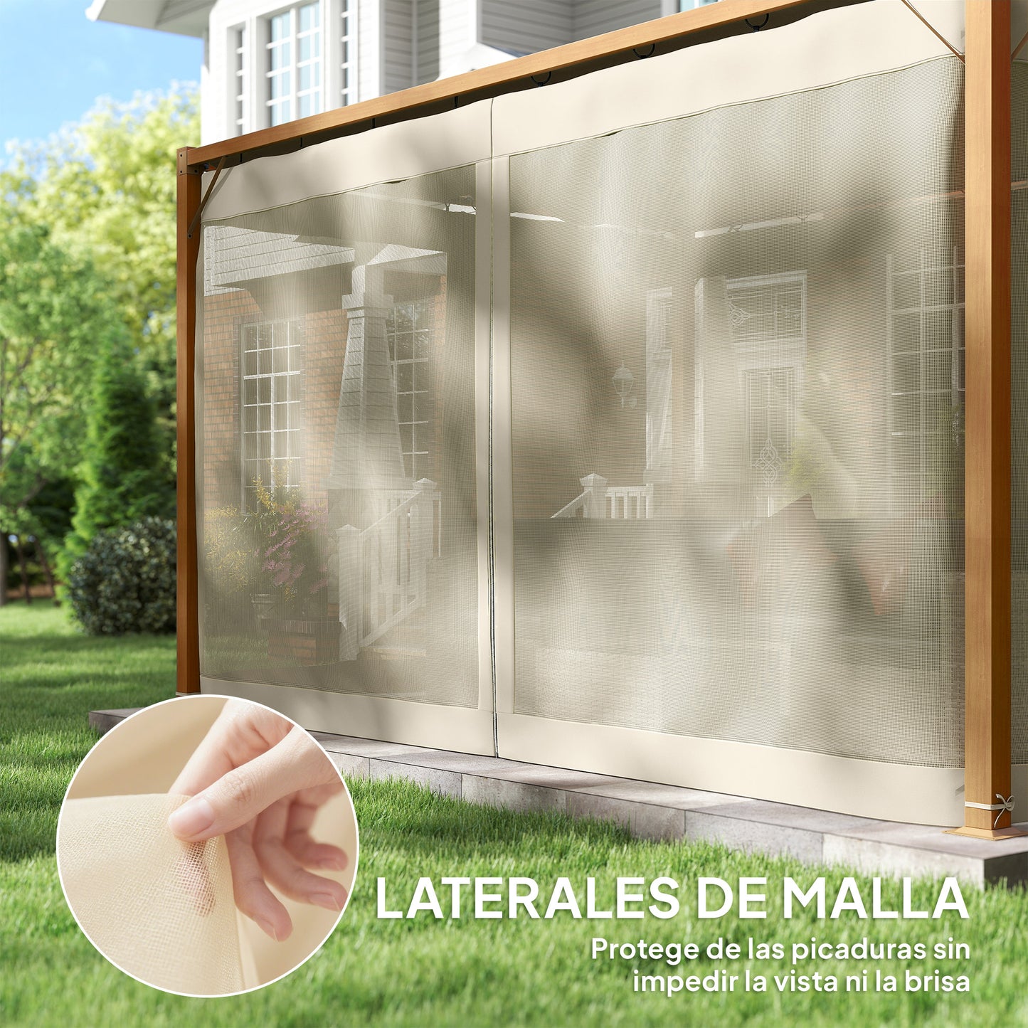 Outsunny Pérgola De Jardín 3x4 M Con Techo Retráctil Y 4 Paredes Laterales De Malla_4